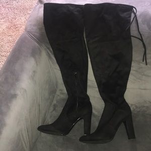 Black suede over the knee boots, 4” heel
